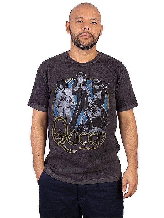 Camiseta Queen In Concert Estonada Preta Oficial