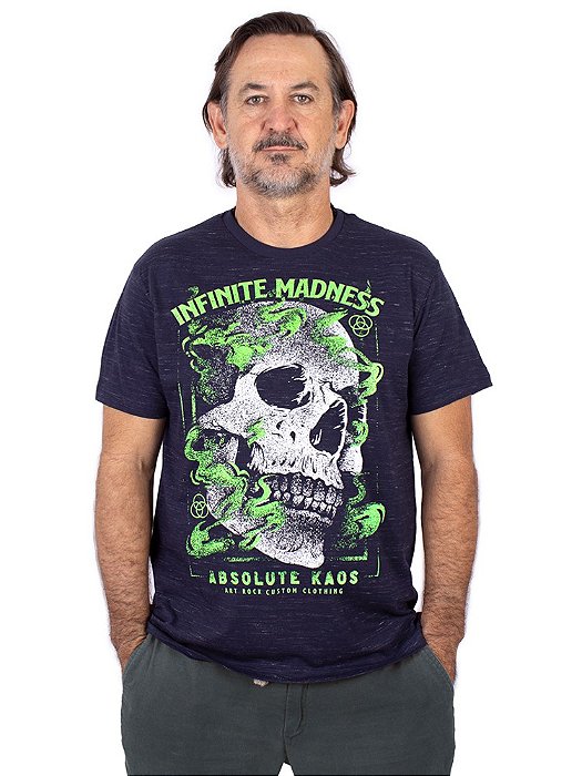 Camiseta Caveira Infinite Madness Azul Navy.