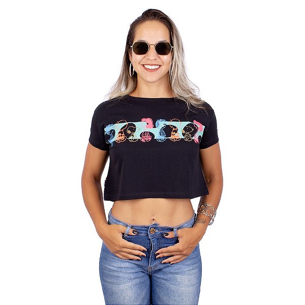 Blusa Cropped Snoopy Preta Oficial