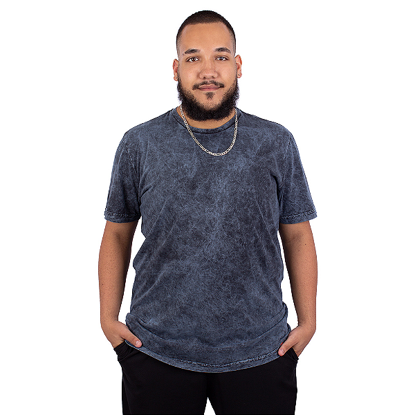Camiseta Básica Estonada Marmorizada Azul.