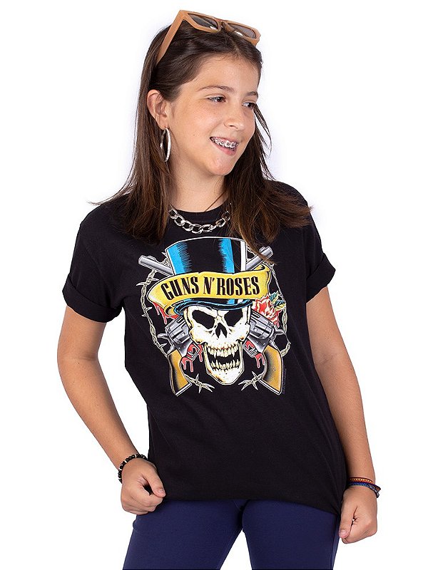 Camiseta Juvenil Guns N' Roses Top Hat Preta Oficial