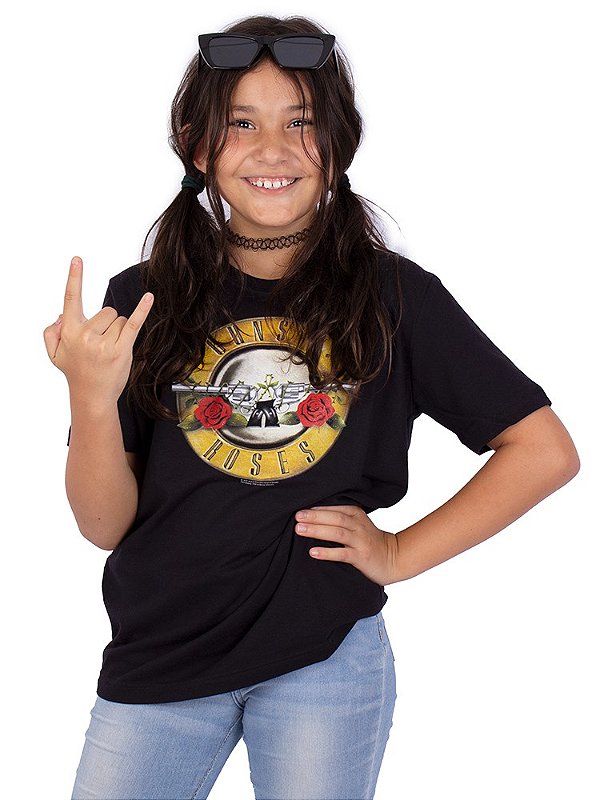 Camiseta Juvenil Guns N' Roses Bullet Logo Preta Oficial