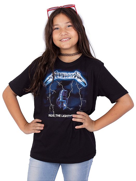 Camiseta Juvenil Metallica Ride The Lightning Preta Oficial