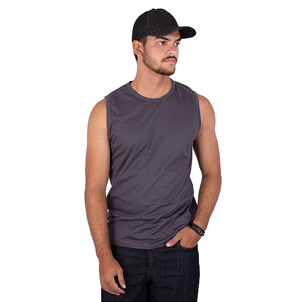 Regata Masculina Machão Básica Cinza Chumbo.