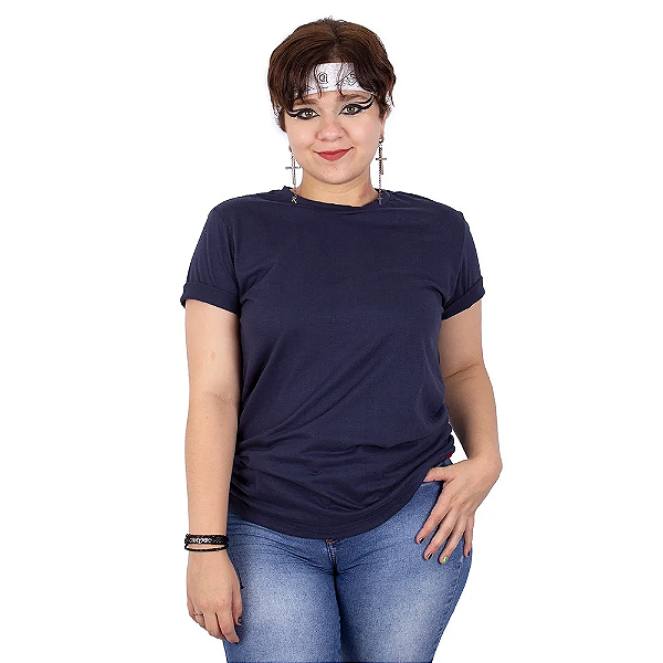 Camiseta Básica Marinho Adulto Feminino.