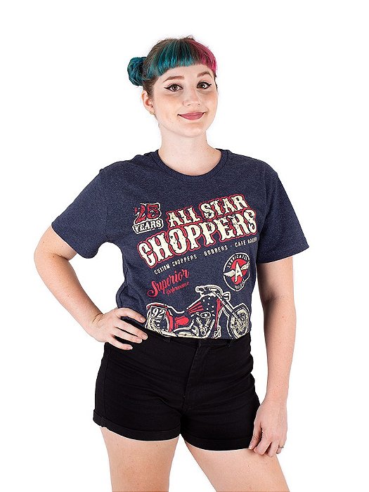 Camiseta Moto All Star Choppers Marinho Indigo.