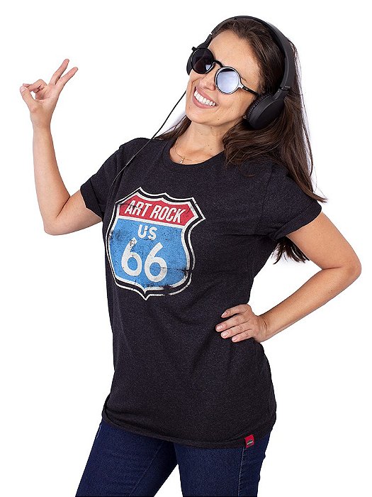 Camiseta ArtRock Route 66 Preta Jaguar.