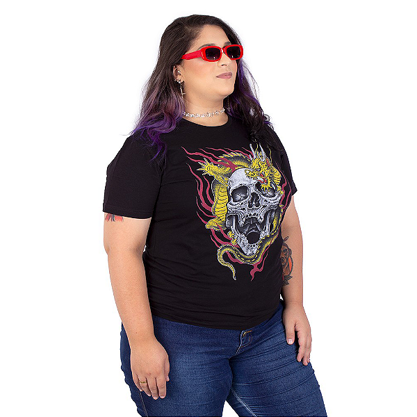 Camiseta Christian Arae Caveira e Dragão Preta.