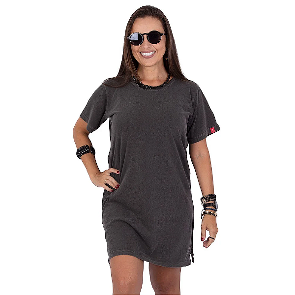 Vestido Tshirt Estonado Básico Preto