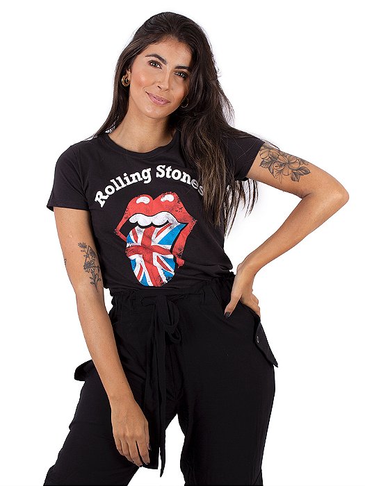 Camiseta Feminina Rolling Stones UK Preta Oficial