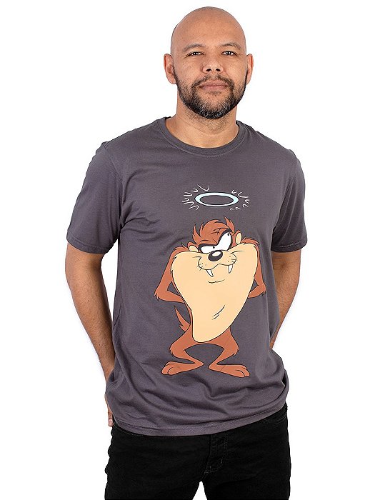 Camiseta Looney Tunes Taz Bem e Mal Cinza Oficial