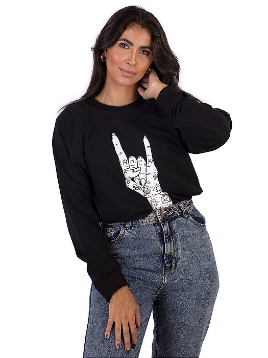 Moletinho Feminino Raglan Tattoo Hand Preto