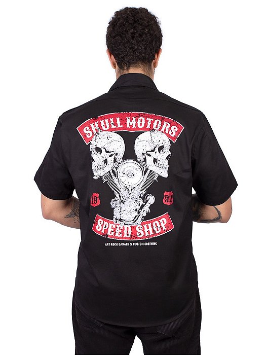Camisa Workshirt Moto Skulls Motors Preta