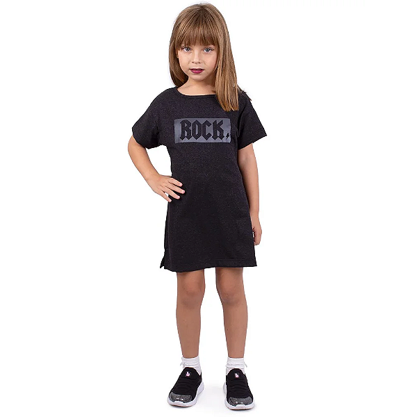 Vestido Infantil Tshirt Rock Preto Jaguar