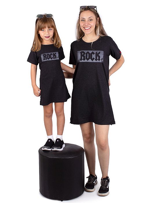 Tal Mãe Tal Filha Vestido TShirt Rock Preto Jaguar