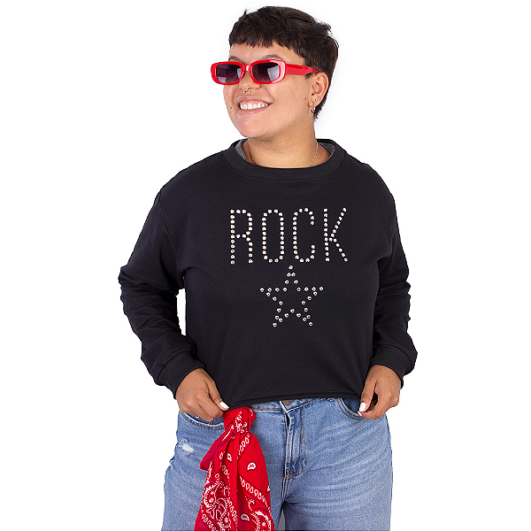 Moletinho Feminino Cropped Rock Star Preto