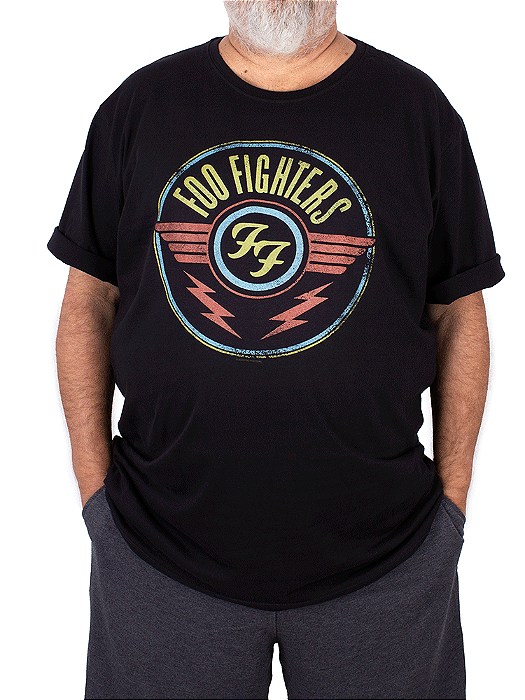 Camiseta Plus Size Foo Fighters Logo Preta - Oficial