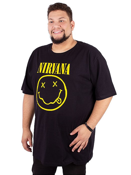 Camiseta Plus Size Nirvana Smile Preta - Oficial