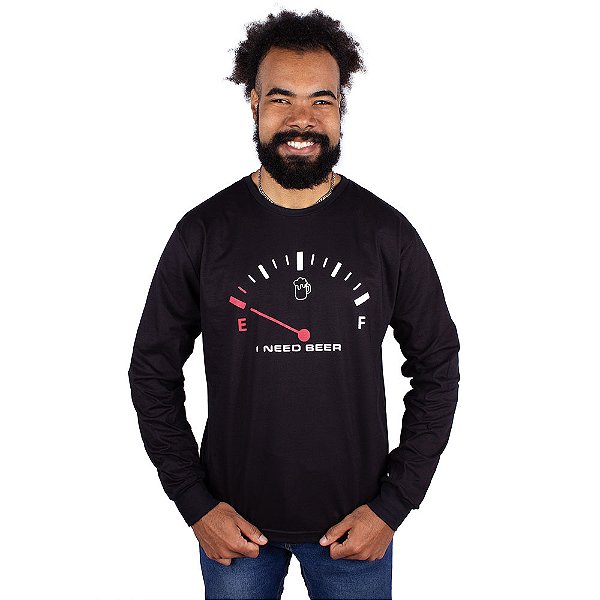 Camiseta Manga Longa Cerveja I Need Beer Preta