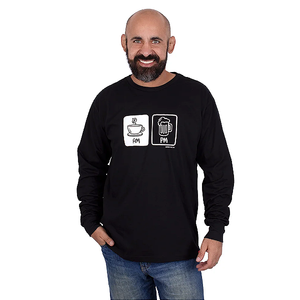 Camiseta Manga Longa Cerveja AM PM Preta