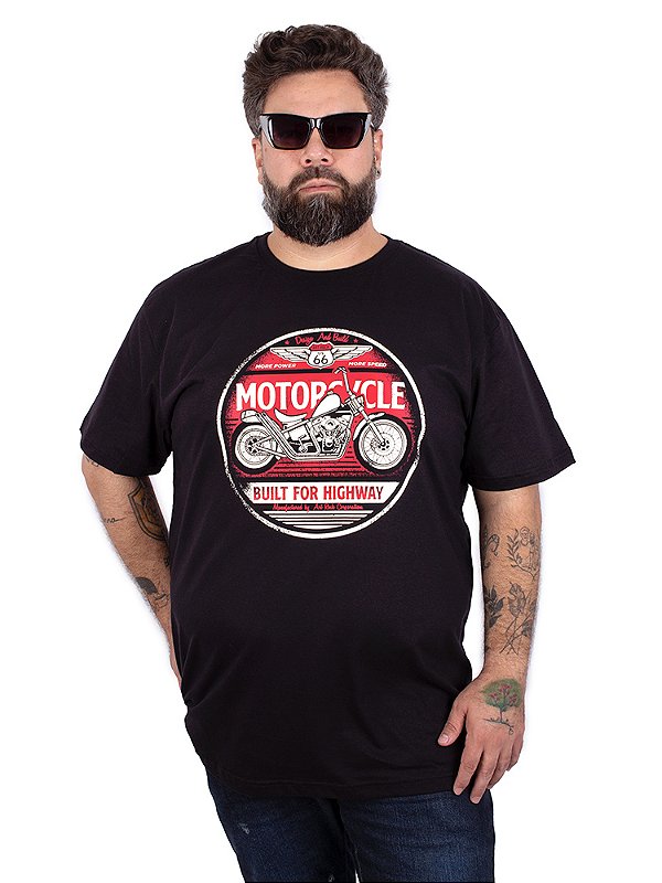 Camiseta Plus Size Motorcycle High Preta.