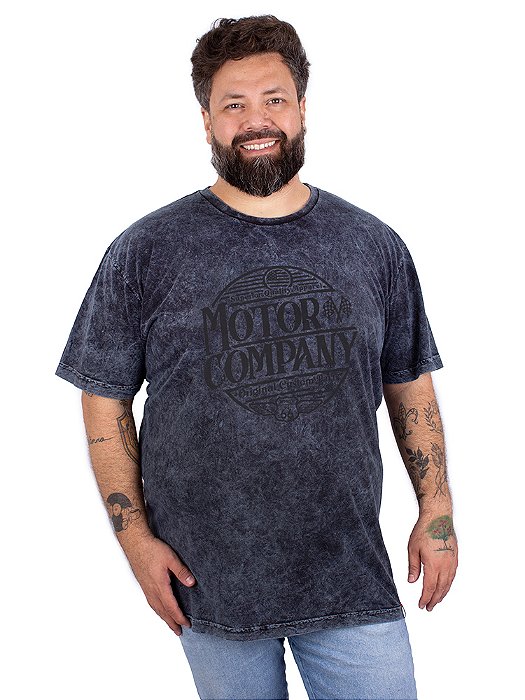 Camiseta Plus Size Estonada Motor Company - Azul Marmorizada.