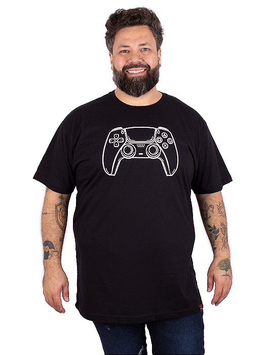 Camiseta Plus Size Controle Gamer Preta.