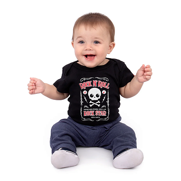 Body Bebê Rock Star Preto