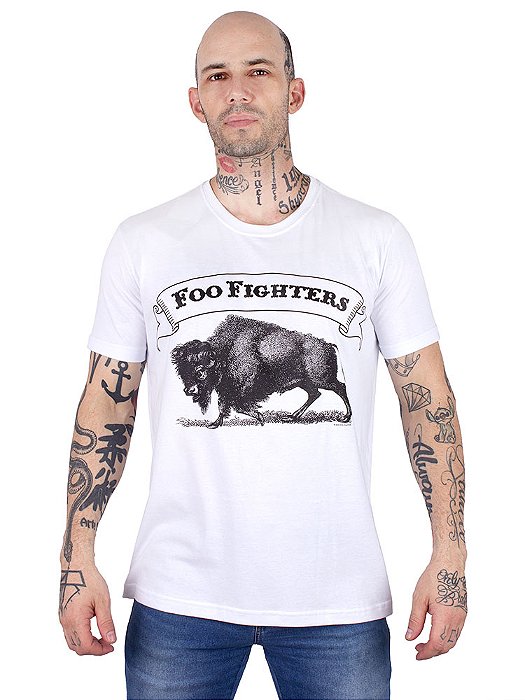 Camiseta Foo Fighters Bizon Branca Oficial