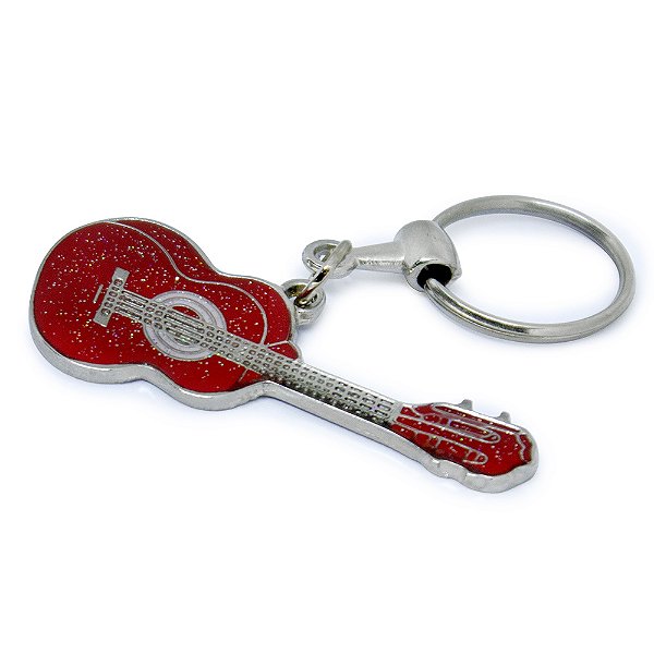 Chaveiro Metal Violão Vermelho Com Brilho