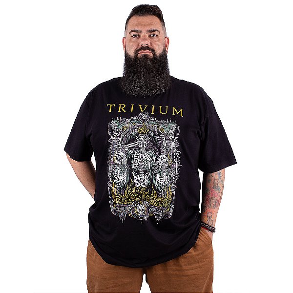 Camiseta Plus Size Trivium Skelly Frame Preta Oficial