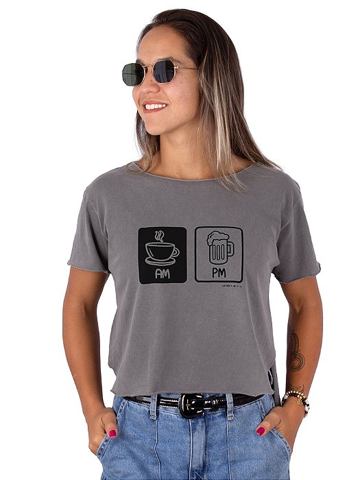 Blusa Cropped Estonada Cerveja AM PM - Cinza