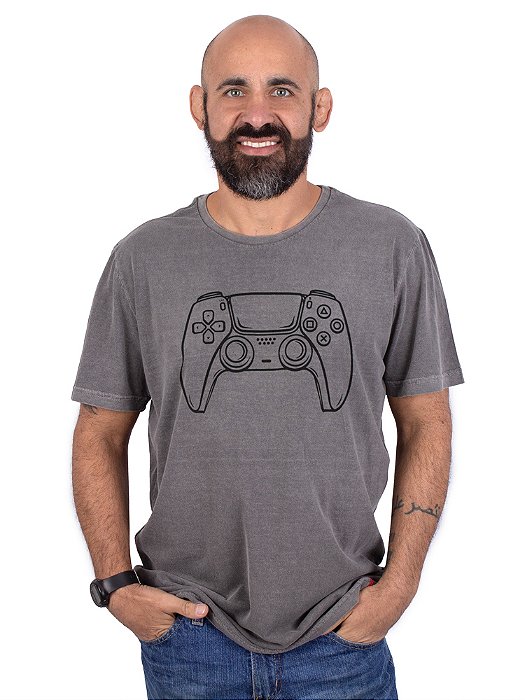 Camiseta Estonada Controle Gamer Cinza.