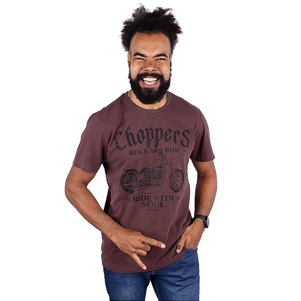 Camiseta Estonada Moto Choppers Soul Marrom.