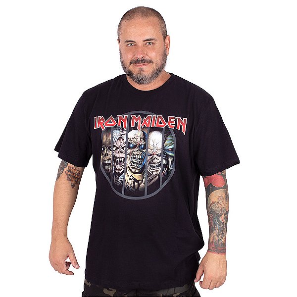 Camiseta Plus Size Iron Maiden Eddie's Preta Oficial