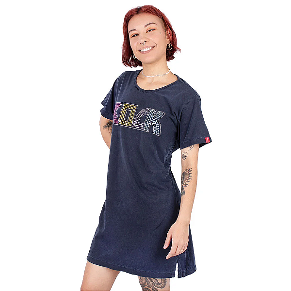Vestido Tshirt Estonado Color Rock Azul