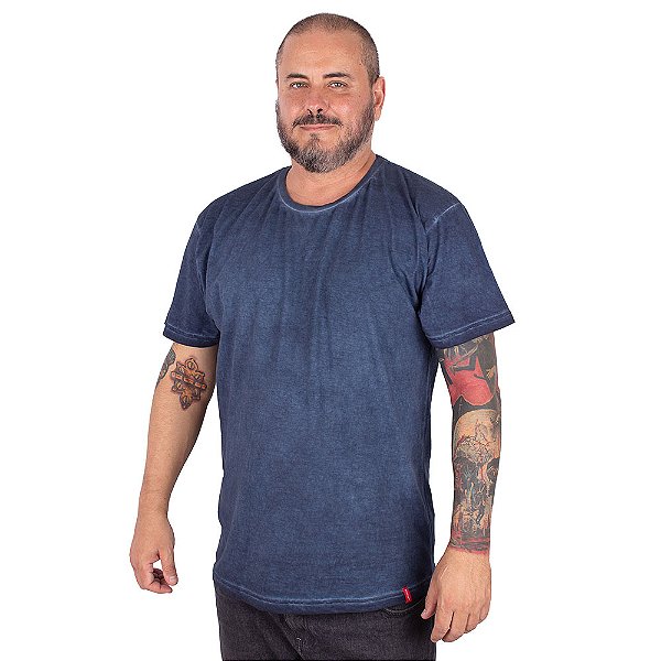 Camiseta Plus Size Básica Estonada Marinho Índigo.