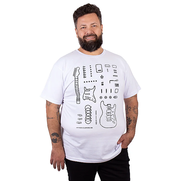 Camiseta Plus Size Guitarra Deconstruction Branca.
