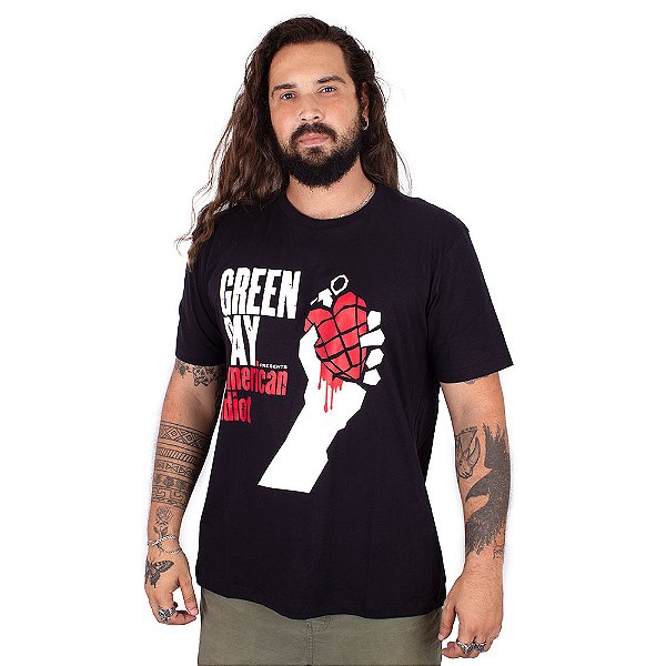 Camiseta Plus Size Green Day American Idiot Preta Oficial