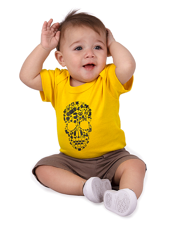 Body Bebê Caveira Elementos Amarelo