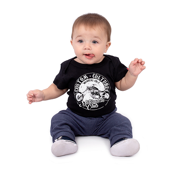 Body Bebê Moto Members Preto