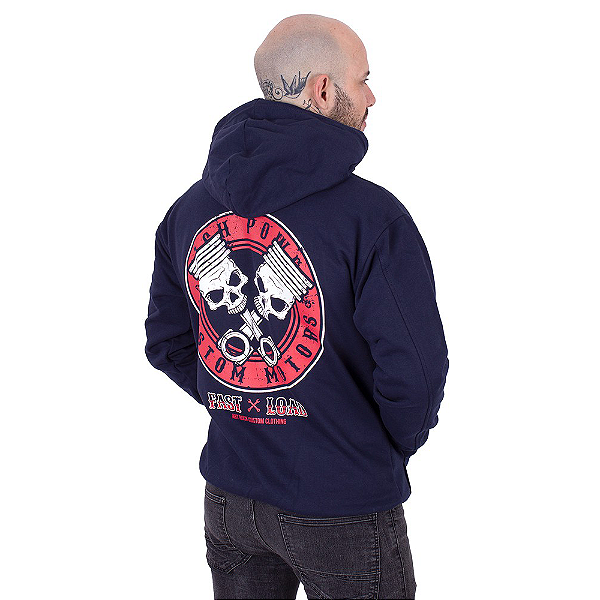 Moletom Canguru Zíper Piston Skull Marinho