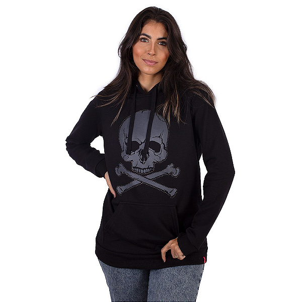 Moletom Canguru Feminino Caveira Contorno Preto