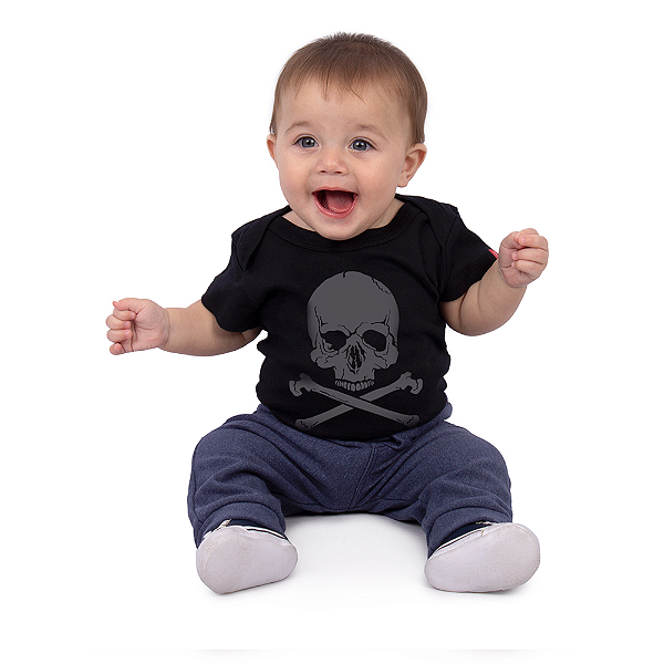 Body Bebê Caveira Ossos Preto