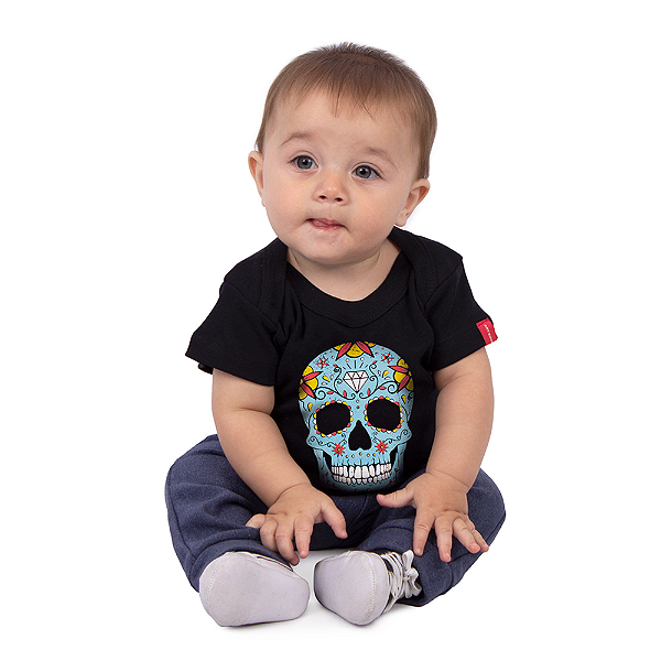 Body Bebê Caveira Mexicana Preto