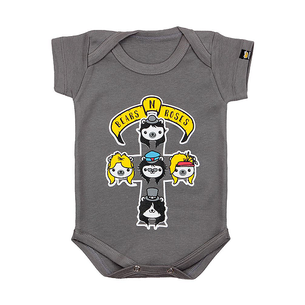 Body Bebê Bears N Roses Cinza Chumbo
