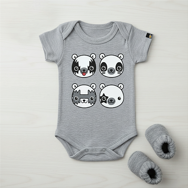 Body Bebê Kiss Bear Cinza Mescla