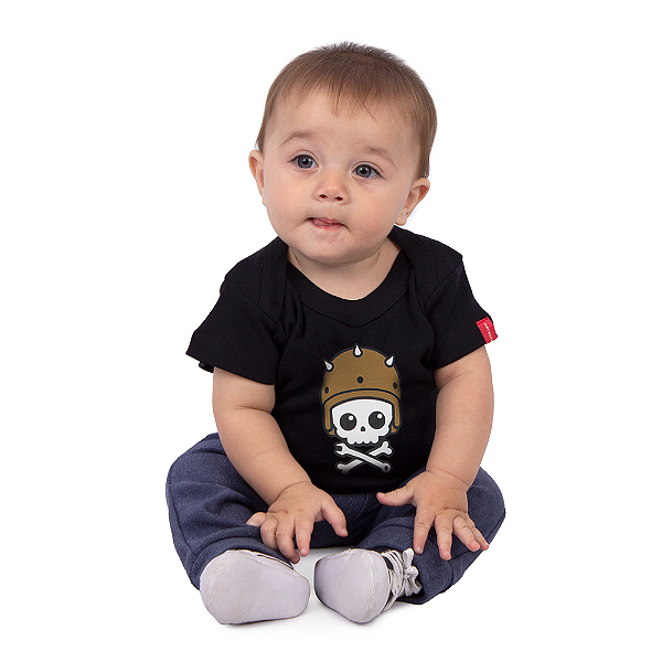 Body Bebê Caveirinha Motoqueira Preto