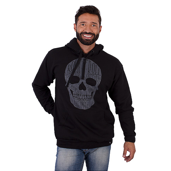 Moletom Canguru Caveira Escrita Preto