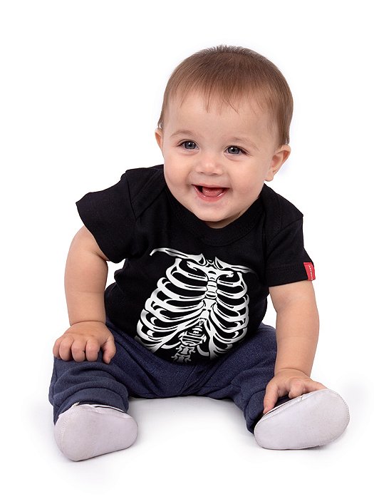 Body Bebê Caveira Esqueleto Preto